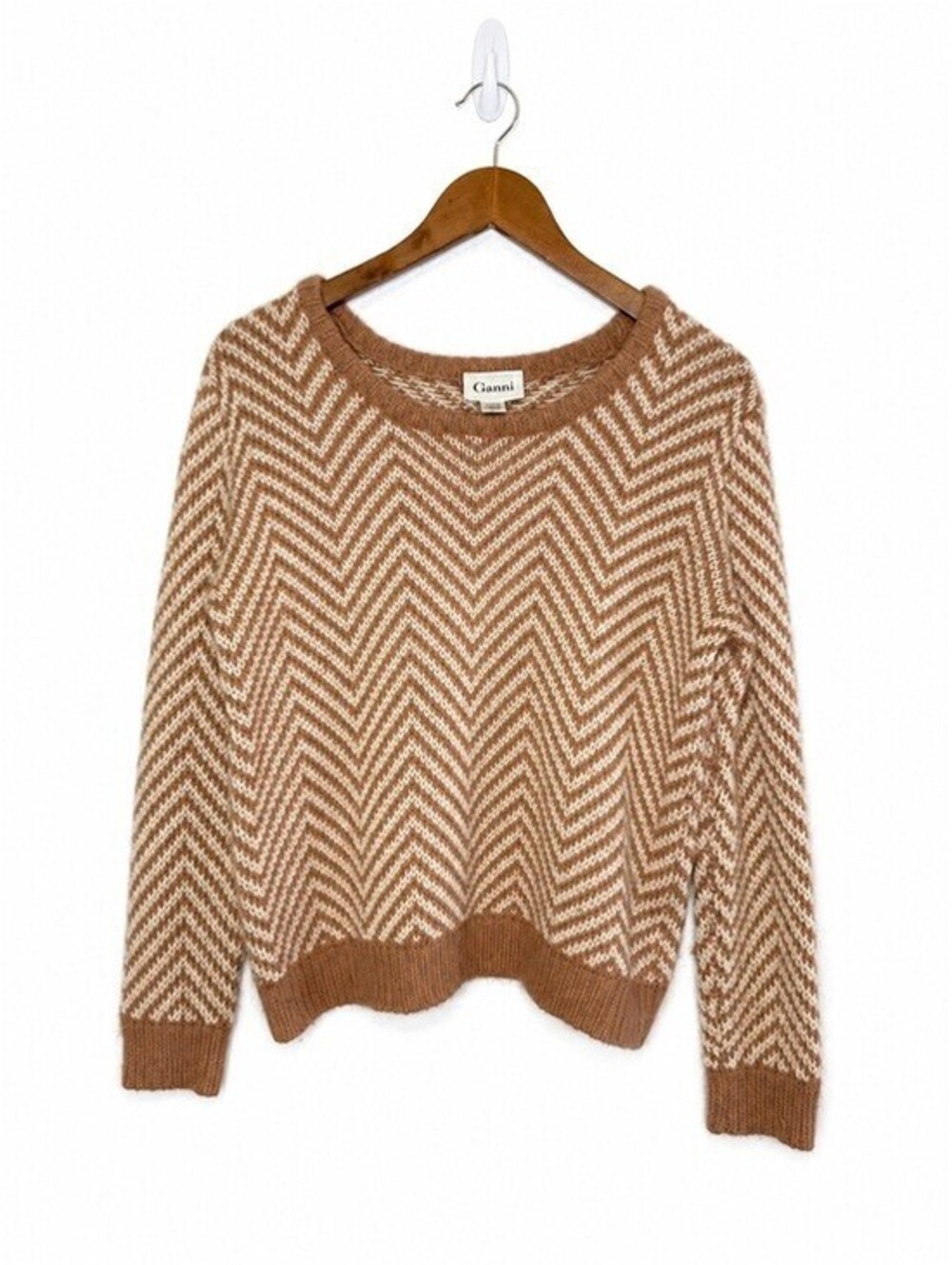 Ganni Chevron Stripe Mohair Angora Blend Sweater Candy Floss Knit Sweater Small